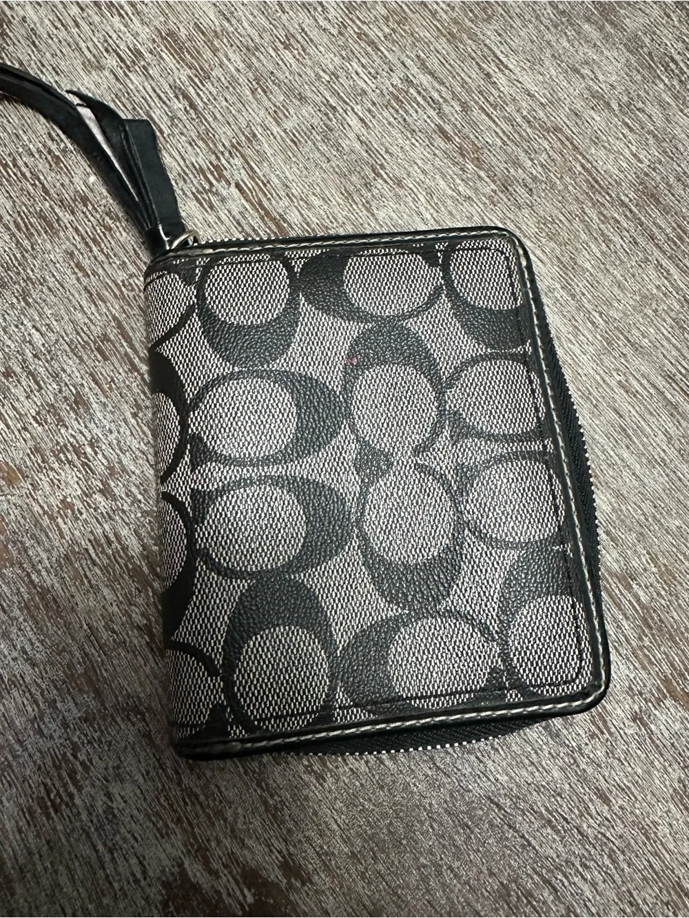 Coach Peyton Black & Gray Signature Zip Wristlet Card Holder